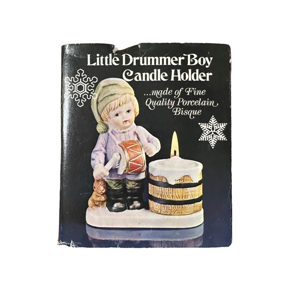 Vtg Bisque Porcelain 1978  Drummer Boy Candle Holder & Candle 5x4” Original Box